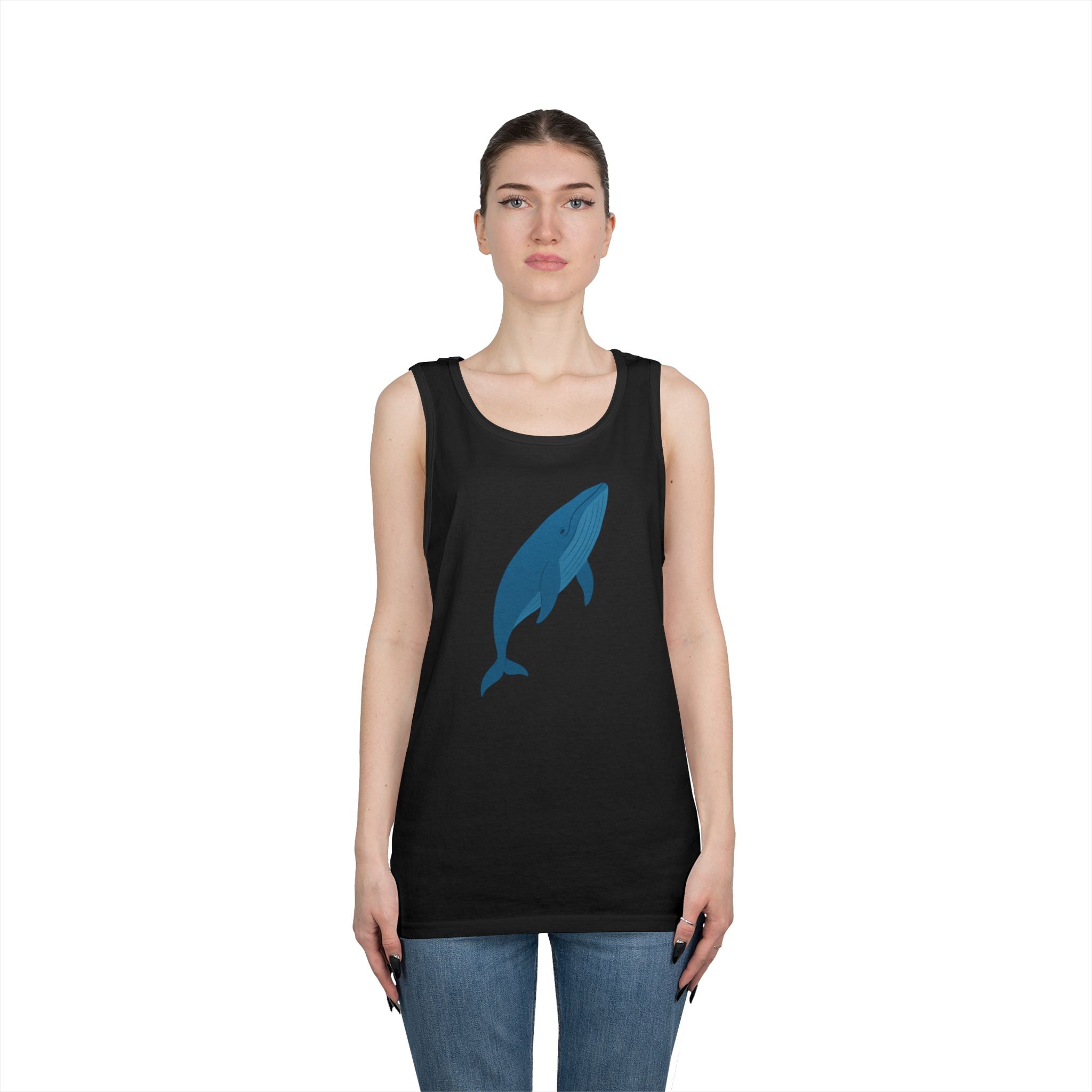 Blue Whale Minimal Unisex Heavy Cotton Tank Top