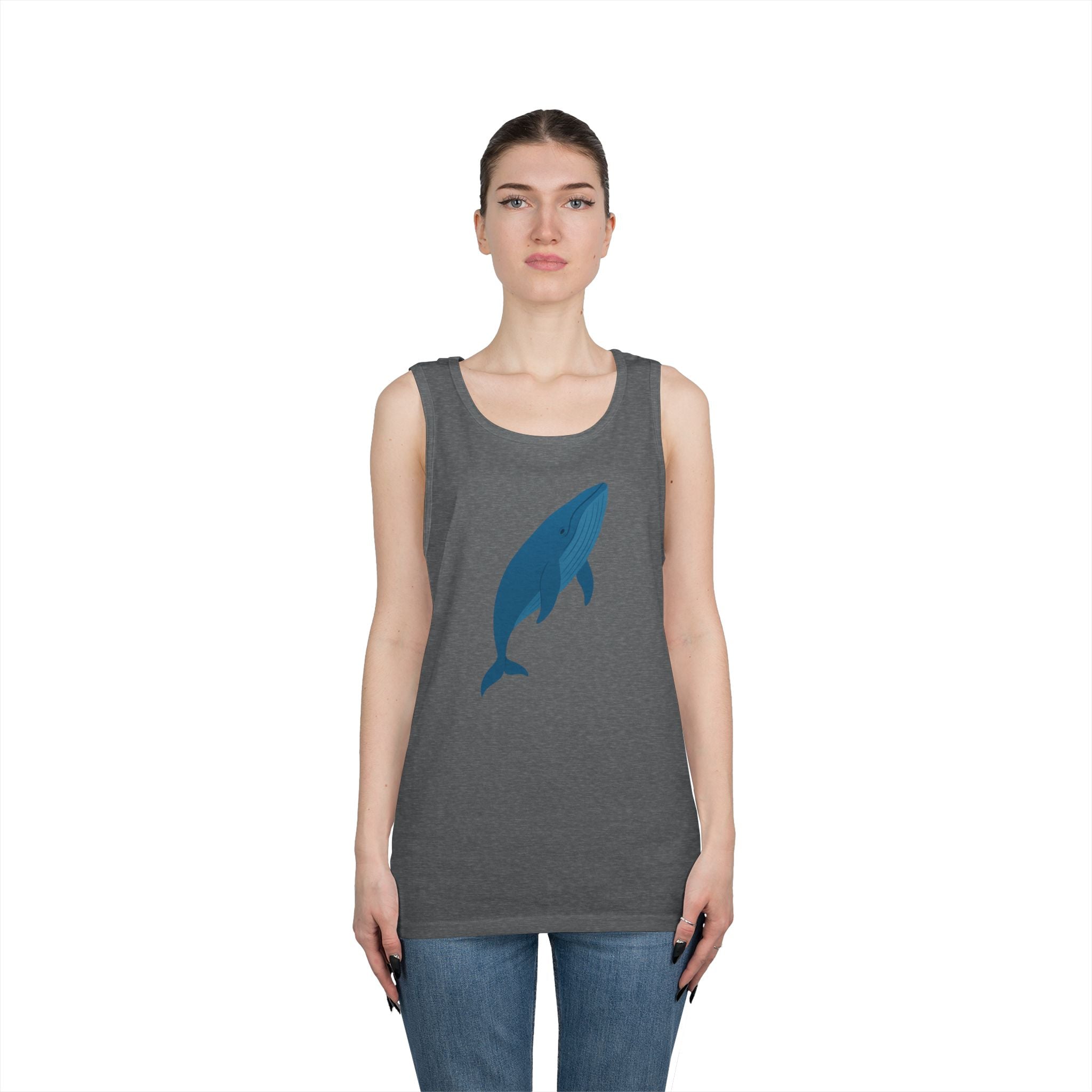 Blue Whale Minimal Unisex Heavy Cotton Tank Top