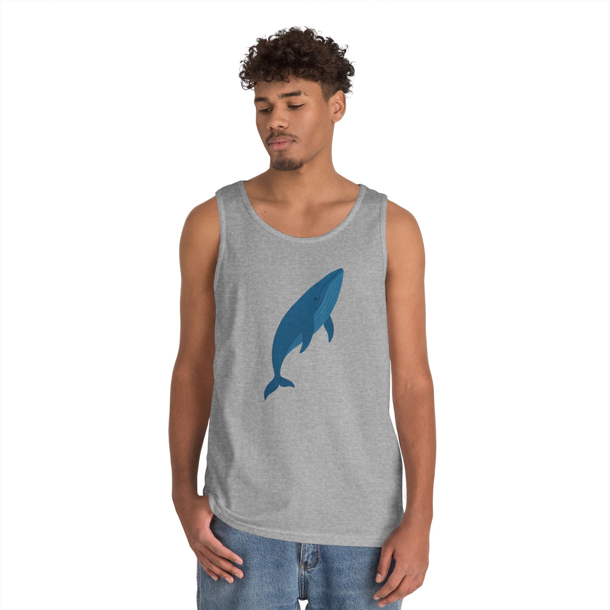 Blue Whale Minimal Unisex Heavy Cotton Tank Top