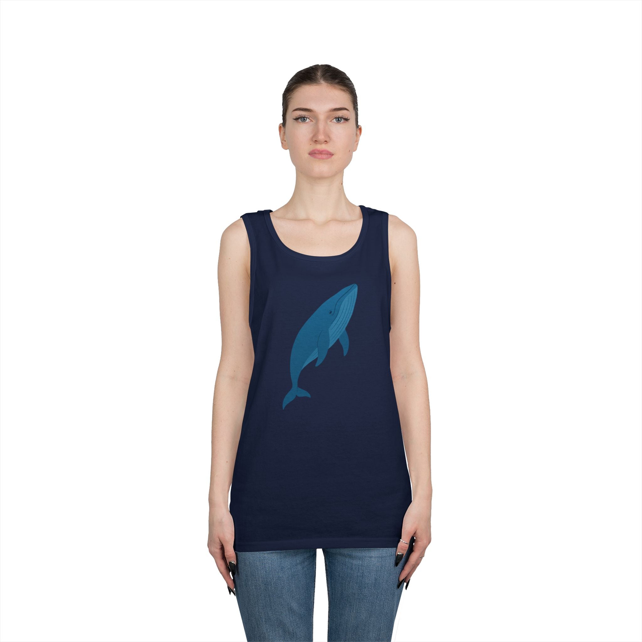 Blue Whale Minimal Unisex Heavy Cotton Tank Top