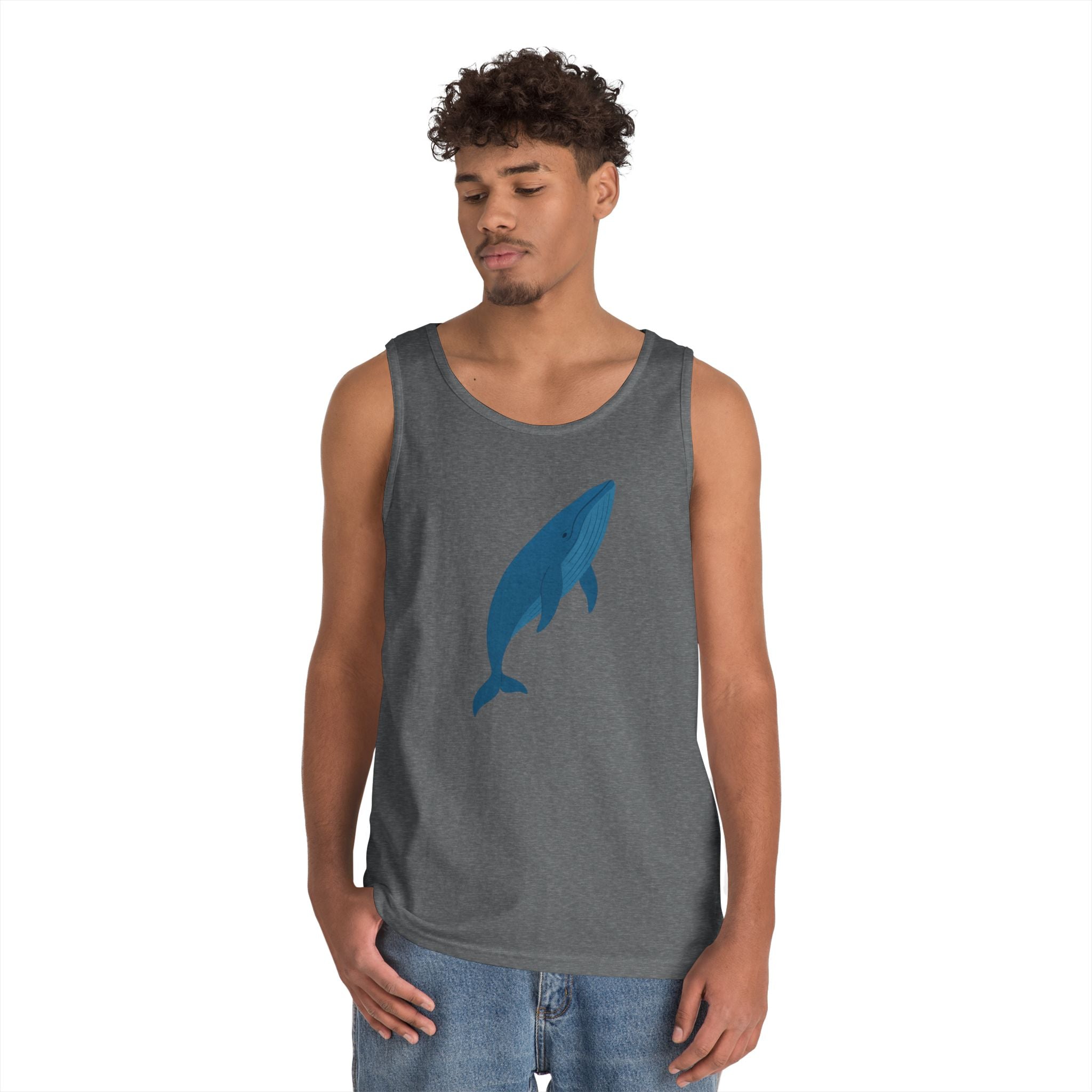 Blue Whale Minimal Unisex Heavy Cotton Tank Top