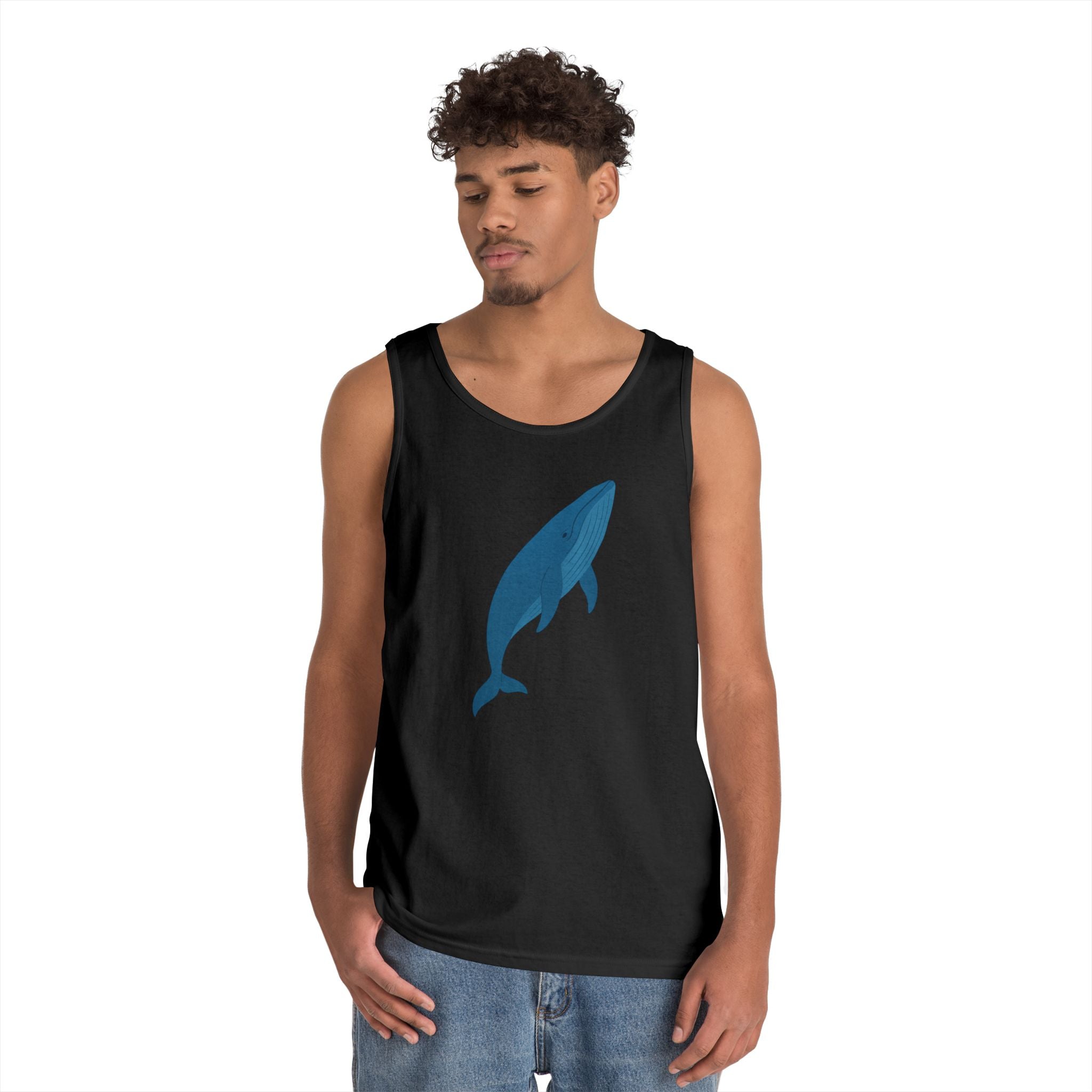 Blue Whale Minimal Unisex Heavy Cotton Tank Top