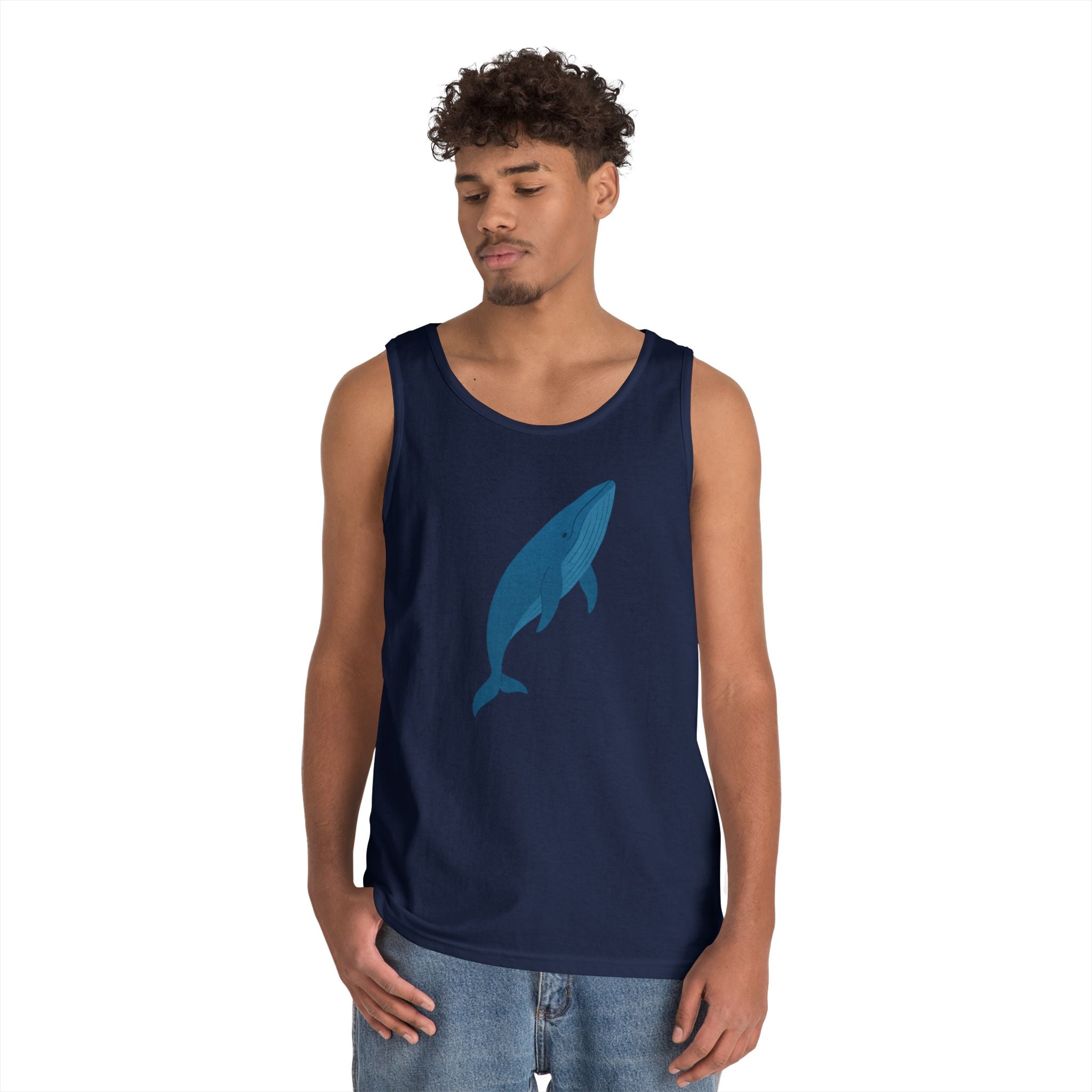 Blue Whale Minimal Unisex Heavy Cotton Tank Top