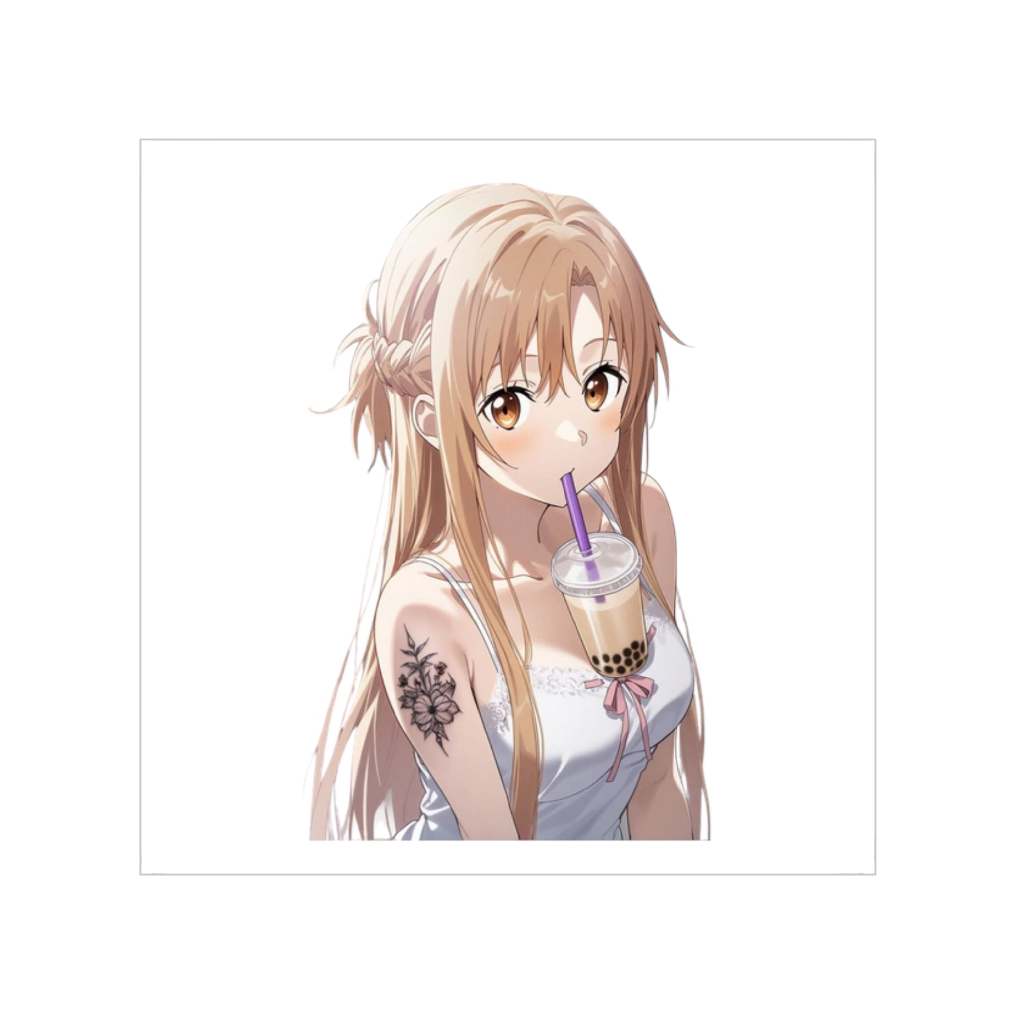 Asuna Milk Tea Floral Tattooed Sticker