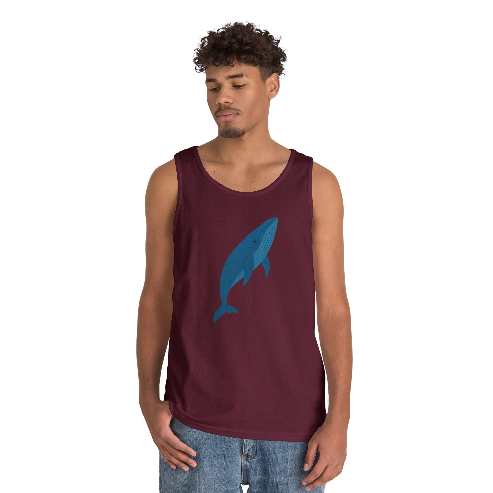 Blue Whale Minimal Unisex Heavy Cotton Tank Top